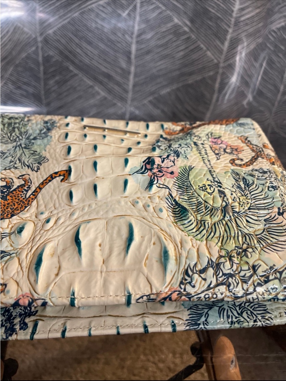 Brahmin Cream Tropical Croc-Embossed Crossbody with Teal & Orange Accents - Picture 7 of 11